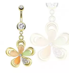 Серьга банан для пирсинга пупка PiercedFish GDPN12941 в форме цветка с фианитами