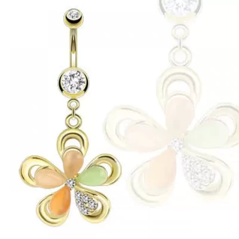 Серьга банан для пирсинга пупка PiercedFish GDPN12941 в форме цветка с фианитами