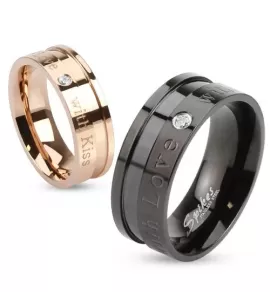 Кольцо из стали Spikes R-M2955 с выгравированной надписью и фианитом