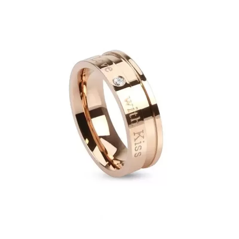 Кольцо из стали Spikes R-M2955 с выгравированной надписью и фианитом