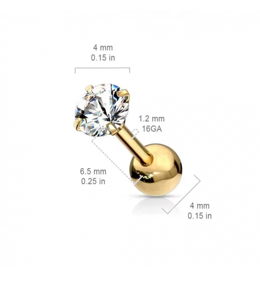 Серьга микроштанга PiercedFish JA05-WC для пирсинга уха из стали с круглым фианитом