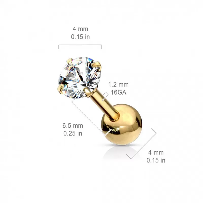 Серьга микроштанга PiercedFish JA05-WC для пирсинга уха из стали с круглым фианитом