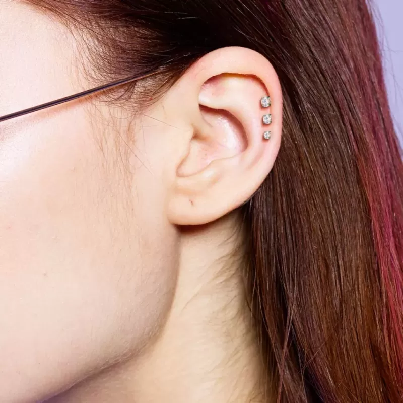 Серьга микроштанга PiercedFish JA05-WC для пирсинга уха из стали с круглым фианитом