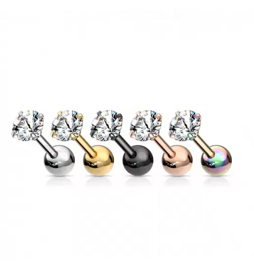 Серьга микроштанга PiercedFish JA05-WC для пирсинга уха из стали с круглым фианитом