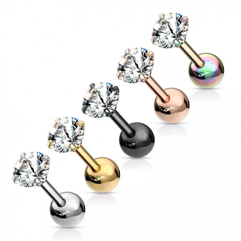 Серьга микроштанга PiercedFish JA05-WC для пирсинга уха из стали с круглым фианитом