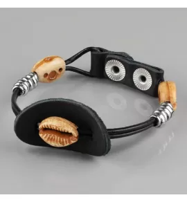 Кожаный браслет Scappa D-308 черный с ракушками