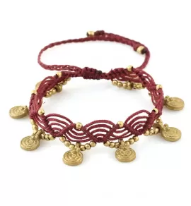 Браслет анклет на ногу Indigo ING-1504 макраме бордо