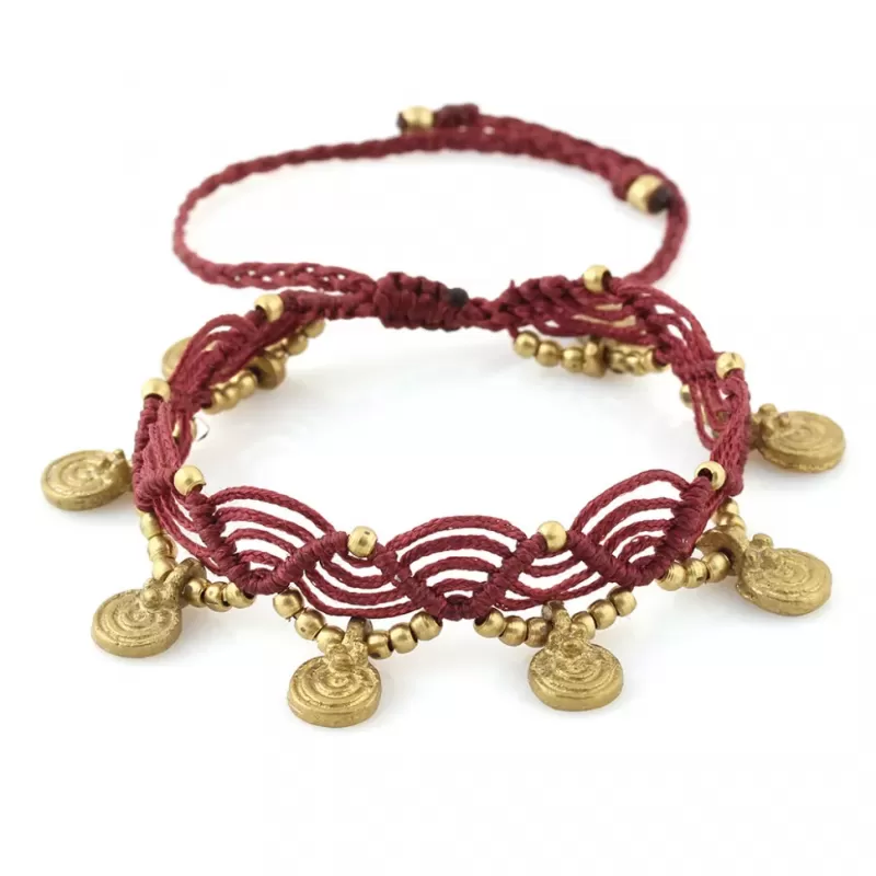 Браслет анклет на ногу Indigo ING-1504 макраме бордо