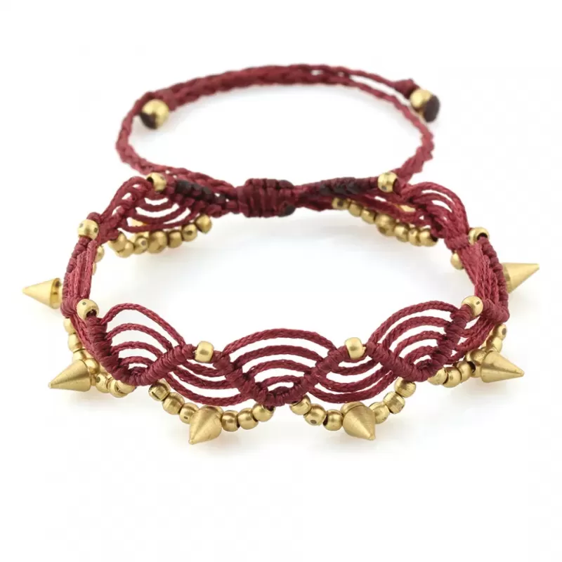 Браслет анклет на ногу Indigo ING-1504 макраме бордо