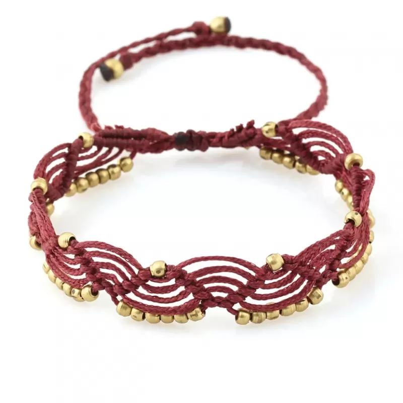 Браслет анклет на ногу Indigo ING-1504 макраме бордо