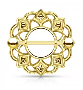 Пирсинг сосков со штангой  PiercedFish K17671-14-GD