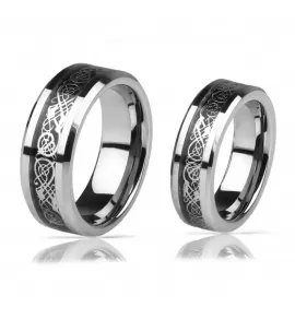 Кольцо из карбида вольфрама Lonti RTG-0034 с орнаментом "Кельтский дракон"