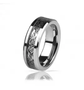 Кольцо из карбида вольфрама Lonti RTG-0034 с орнаментом "Кельтский дракон"