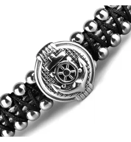 Плетеный мужской браслет из гематита Everiot Select LNS-3125 с якорем