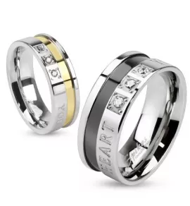 Кольцо из стали Spikes R-M2968 с выгравированной надписью и фианитами