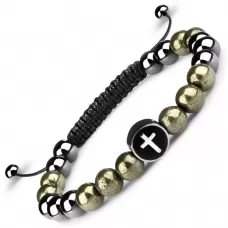Браслет Шамбала из гематита и пирита с крестом Everiot Select LNS-2173