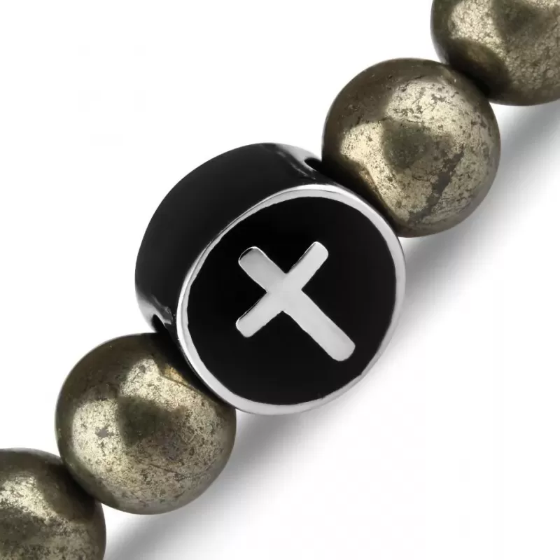 Браслет Шамбала из гематита и пирита с крестом Everiot Select LNS-2173