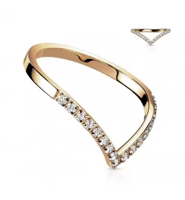 Женское V-образное кольцо из ювелирной стали TATIC RSS-7721 с дорожкой фианитов, цвет розового золота