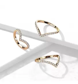 Женское V-образное кольцо из ювелирной стали TATIC RSS-7721 с дорожкой фианитов, цвет розового золота