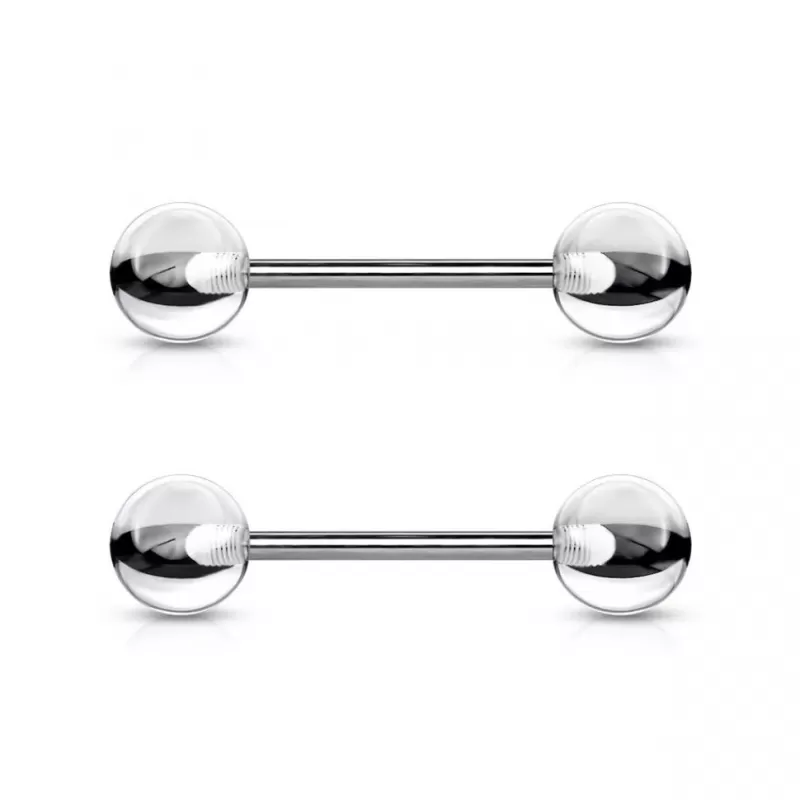 Пирсинг штанги набор 2 шт. из титана Pirslab 2хT23BAS для языка, сосков, с акриловыми шариками