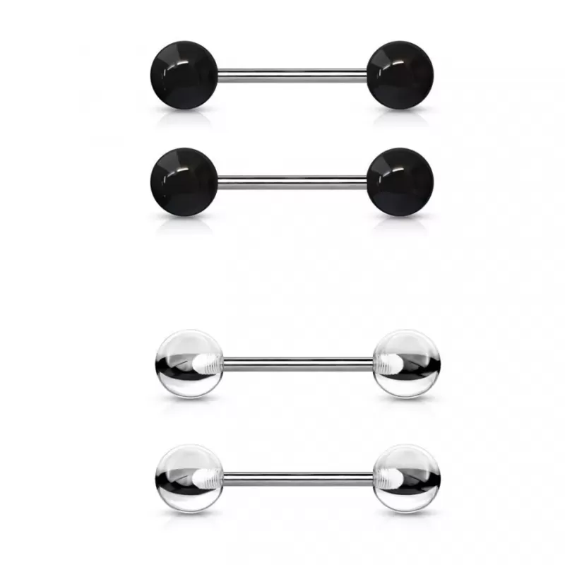 Пирсинг штанги набор 2 шт. из титана Pirslab 2хT23BAS для языка, сосков, с акриловыми шариками