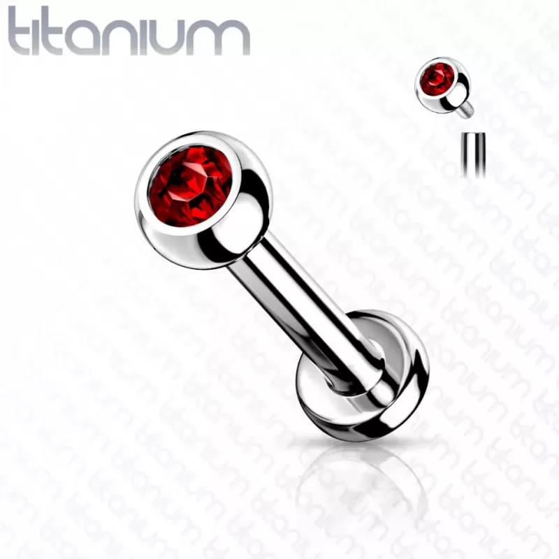 Серьга лабрет из титана для пирсинга уха, губ Pirslab TIL03-R с кристаллом