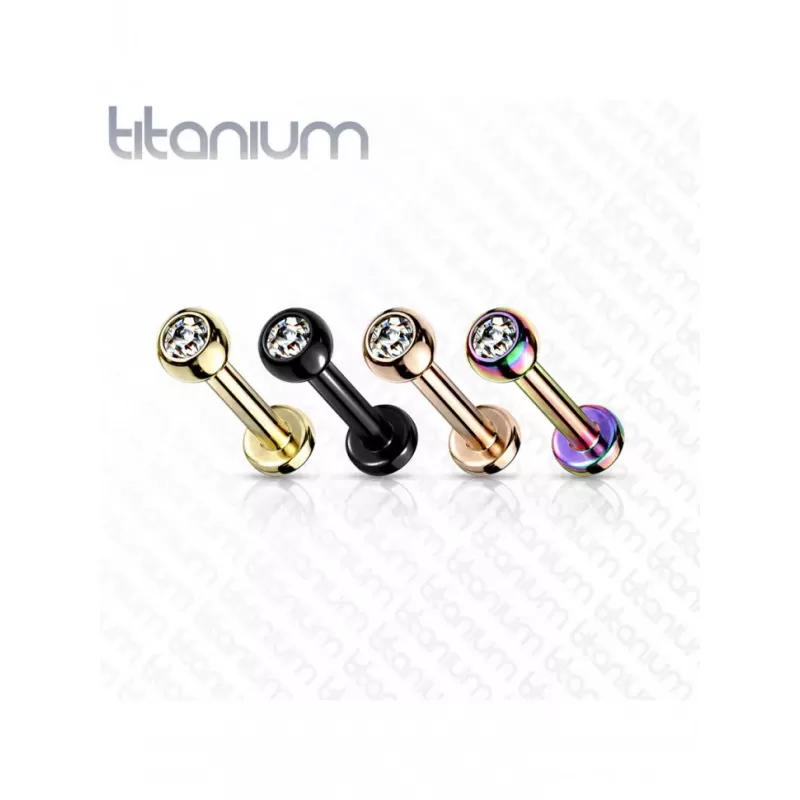 Серьга лабрет из титана для пирсинга уха, губ Pirslab TIL03-R с кристаллом