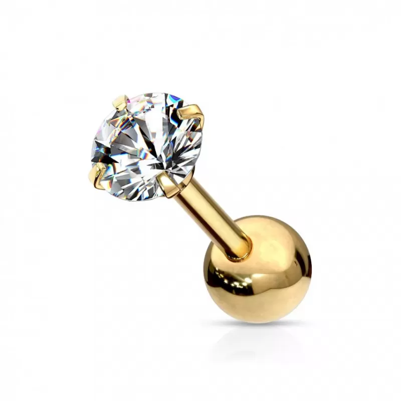 Серьга микроштанга PiercedFish JA05-GDC для пирсинга уха из стали с круглым фианитом