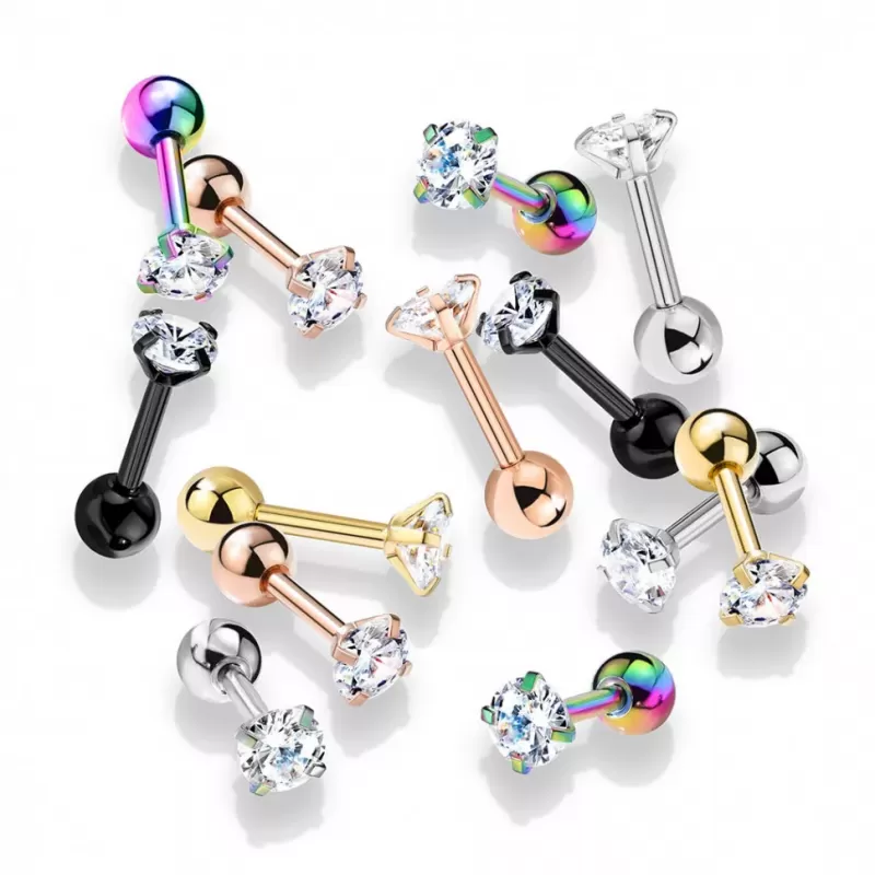 Серьга микроштанга PiercedFish JA05-GDC для пирсинга уха из стали с круглым фианитом