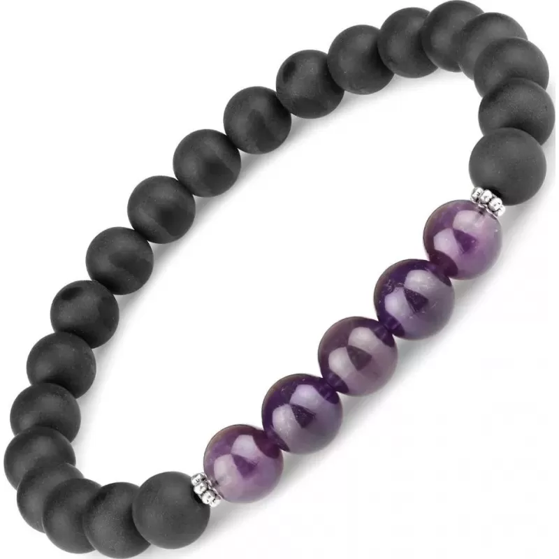 Браслет на резинке Everiot Select LNS-0276 из агата и аметиста