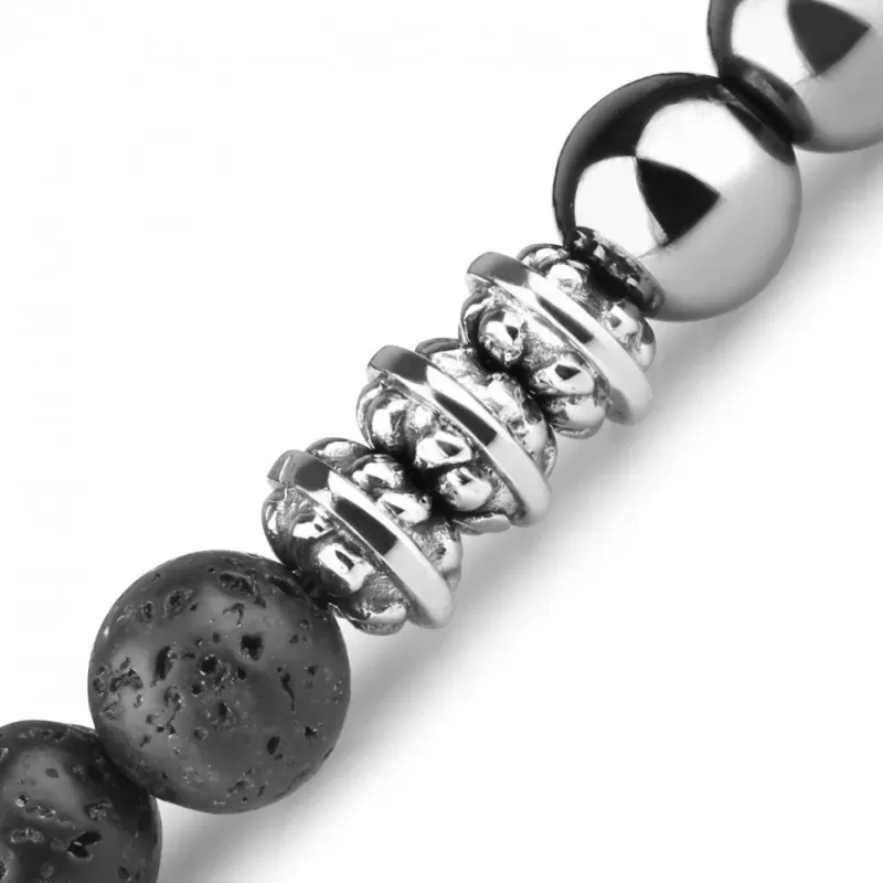 Мужской браслет Everiot STB-MJ-1732 из лавы и гематита с головой Будды