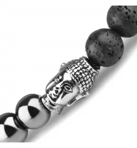 Мужской браслет Everiot STB-MJ-1732 из лавы и гематита с головой Будды