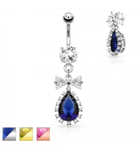 Пирсинг пупка банан PiercedFish N16203 с ярким фианитом и бантиком