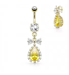 Пирсинг пупка банан PiercedFish N16203 с ярким фианитом и бантиком
