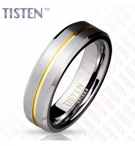 Кольцо Tisten из титан-вольфрама (тистена) R-TS-015 с золотистой полосой