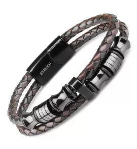 Мужской кожаный браслет со стальными шармами Everiot Select LNS-5025