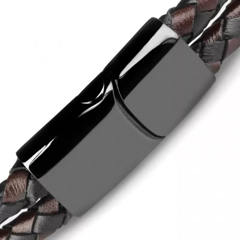 Мужской кожаный браслет со стальными шармами Everiot Select LNS-5025