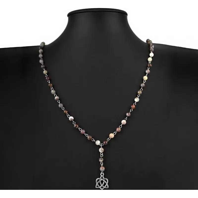 Женский розарий из агата Ботсвана с подвеской "Вечный узел" Everiot Select LNS-3133