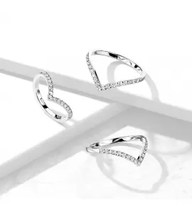 Женское V-образное кольцо из ювелирной стали TATIC RSS-7720 с дорожкой фианитов