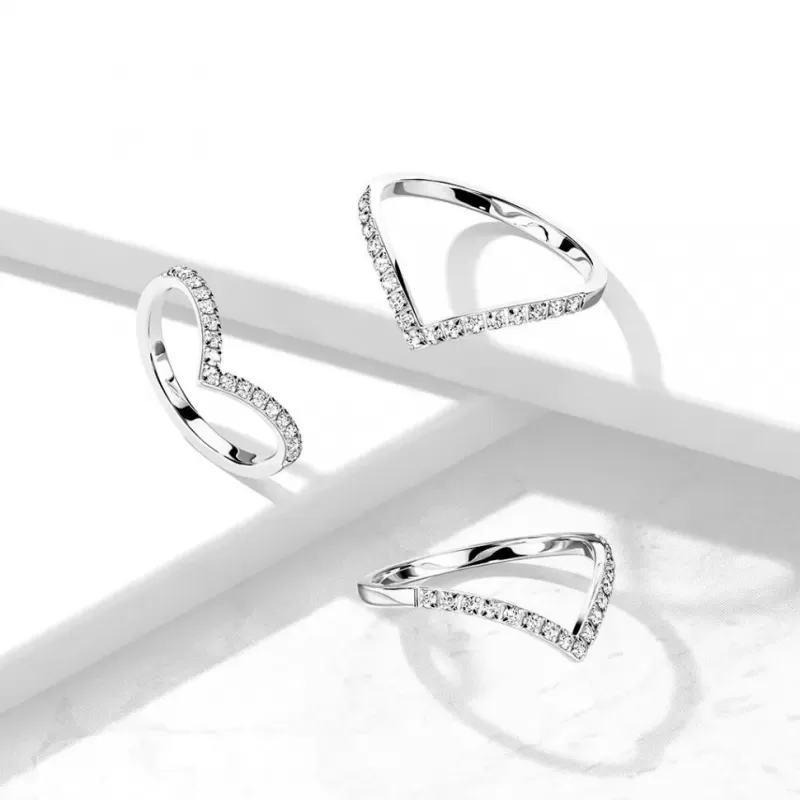 Женское V-образное кольцо из ювелирной стали TATIC RSS-7720 с дорожкой фианитов