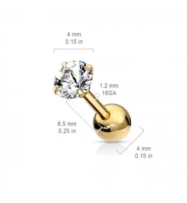 Серьга микроштанга PiercedFish JA05-RDC для пирсинга уха из стали с круглым фианитом