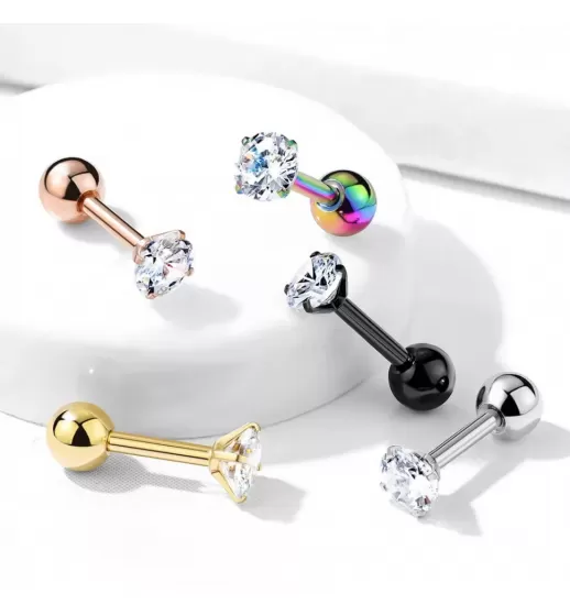 Серьга микроштанга PiercedFish JA05-RDC для пирсинга уха из стали с круглым фианитом