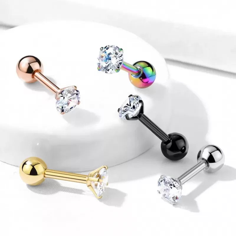 Серьга микроштанга PiercedFish JA05-RDC для пирсинга уха из стали с круглым фианитом