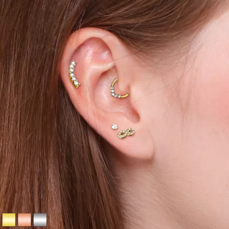 Серьга микроштанга PiercedFish JA05-RDC для пирсинга уха из стали с круглым фианитом