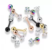 Серьга микроштанга PiercedFish JA05-RDC для пирсинга уха из стали с круглым фианитом