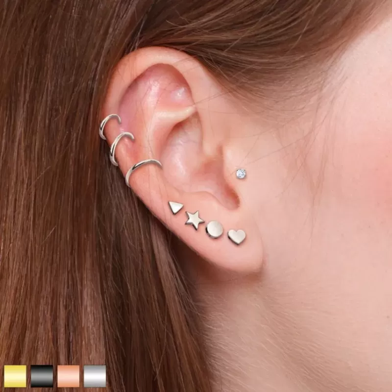 Серьга микроштанга PiercedFish JA05-RDC для пирсинга уха из стали с круглым фианитом