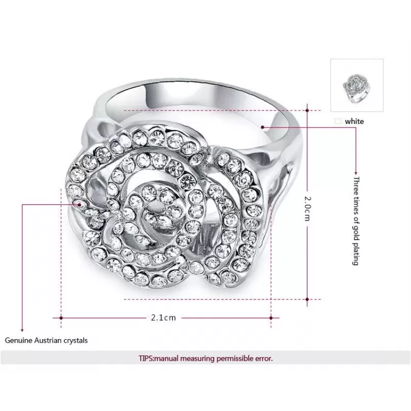 Кольцо ROZI RG-66410A с розой и прозрачными кристаллами