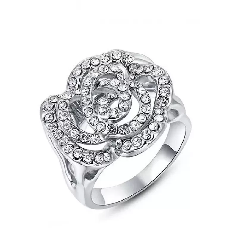 Кольцо ROZI RG-66410A с розой и прозрачными кристаллами