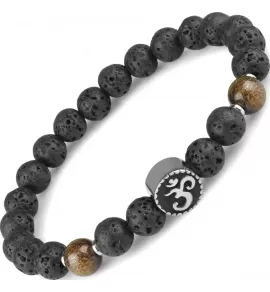 Браслет на резинке Everiot Select LNS-0225 из лавы и бронзита со знаком Ом