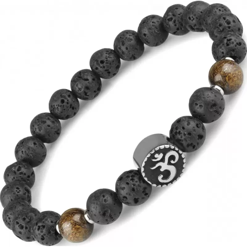 Браслет на резинке Everiot Select LNS-0225 из лавы и бронзита со знаком Ом